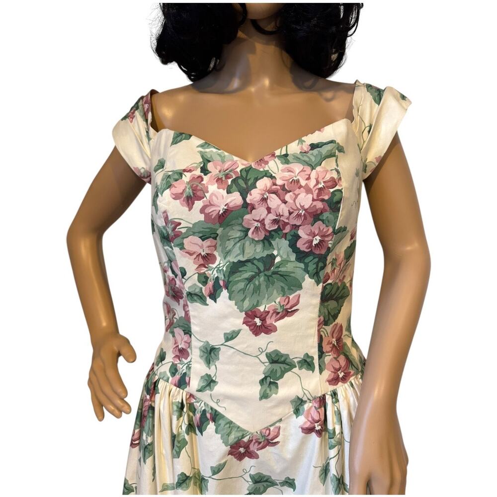 Vintage romantic floral pink Hydrindra off shoulder formal dress size small - Picture 4 of 16